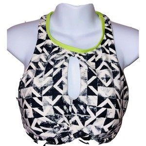Go Gossip Sports Bra Sz M Black White Geometric Design Padded Peek A Boo Front
